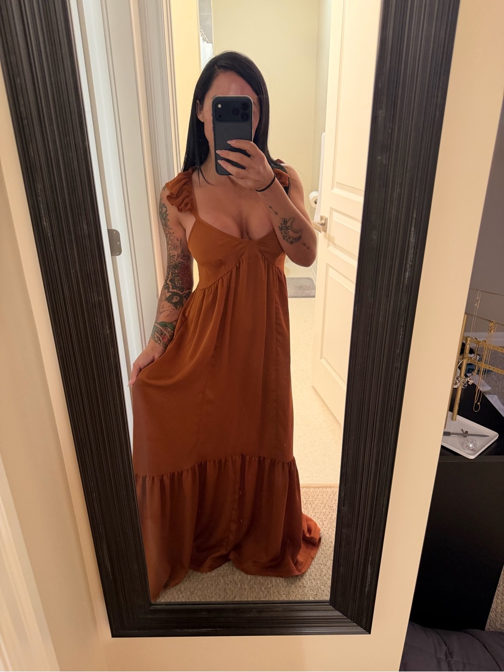 We The Free Rust Orange Ruffle-Shoulder Mini Dress - Picture 3 of 3